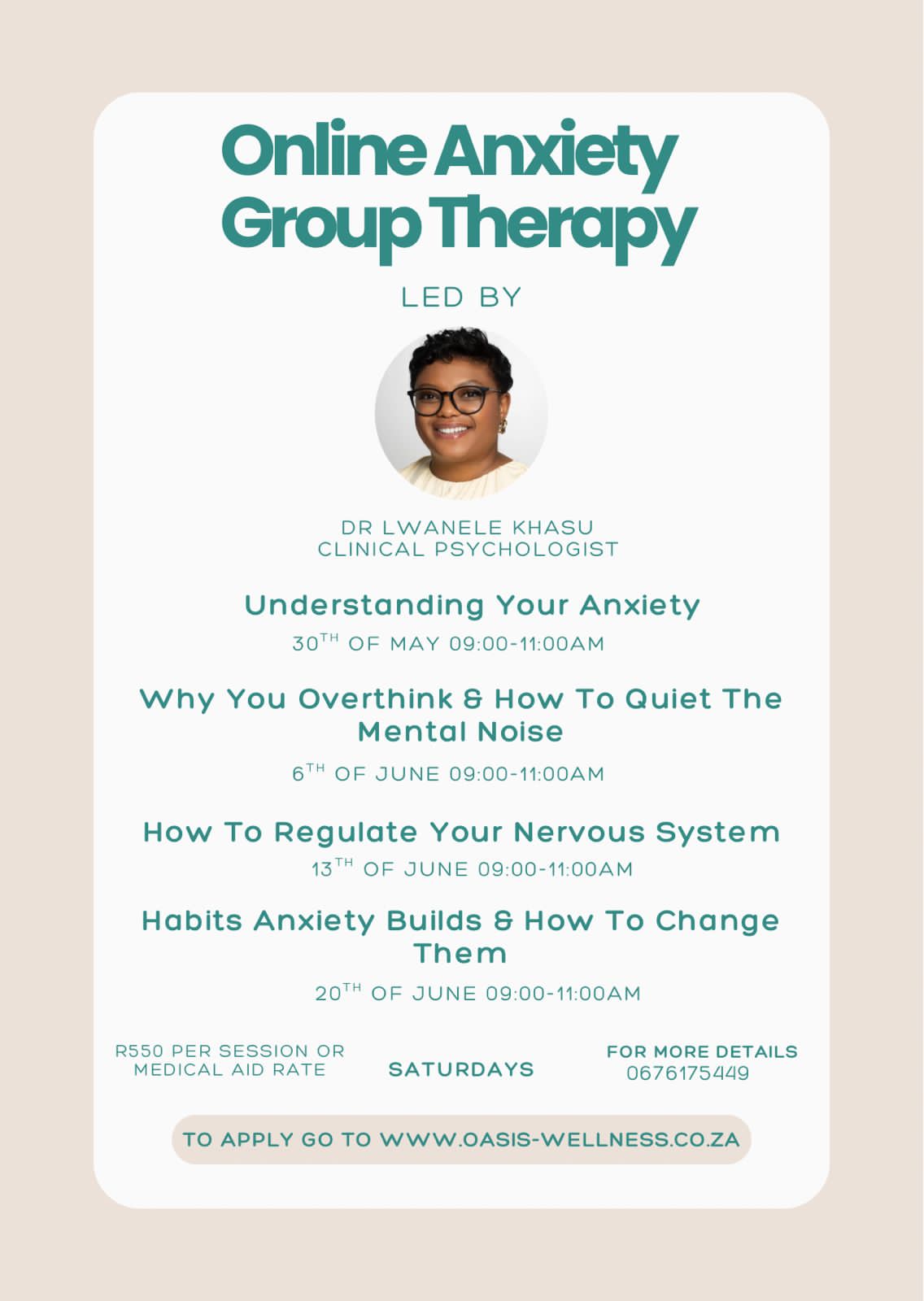 [ONLINE] Group Therapy: Managing Anxiety (4 weeks) - 3O May